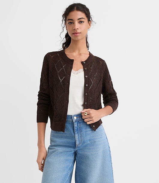 Loft Petite Diamond Pointelle Cardigan
