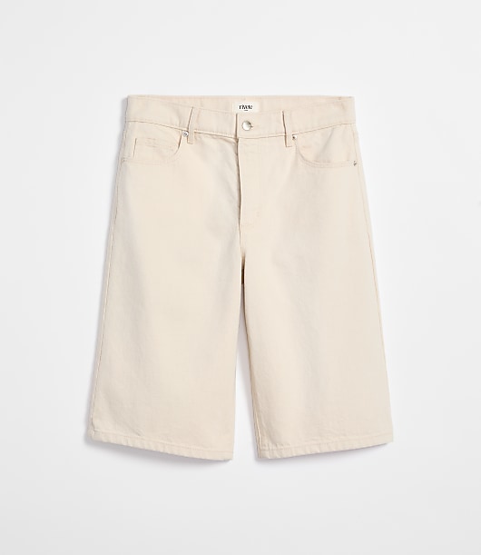 Rivete Curvy High Rise Denim Bermuda Shorts in Ivory