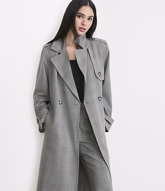 LOFT Versa Plaid Seasonless Stretch Trench Coat