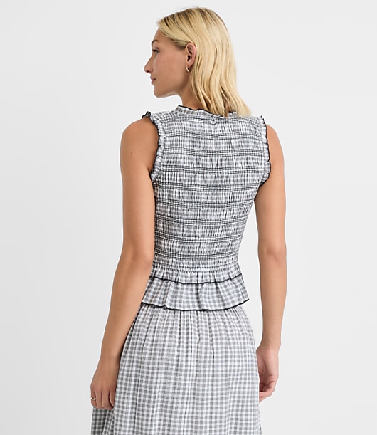 Petite Plaid Smocked Ruffle Peplum Top