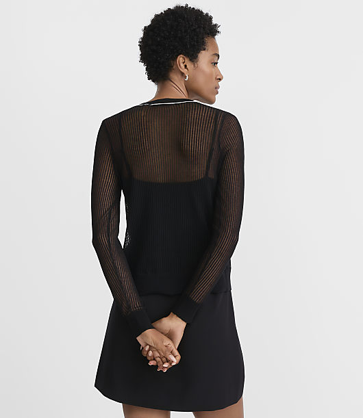 Tipped Sheer V-Neck Cardigan