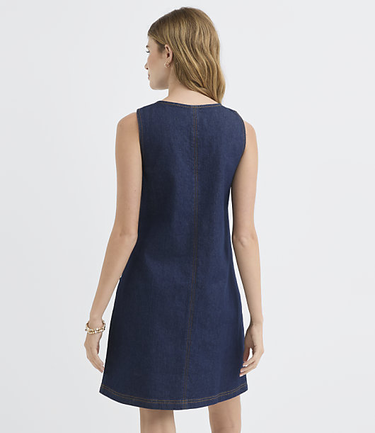Denim V-Neck Mini Pocket Dress in Classic Rinse Wash