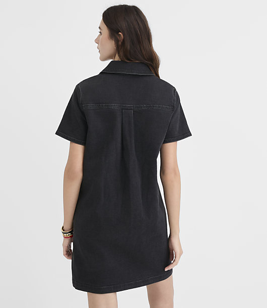 Denim Mini Pocket Dress in Washed Black