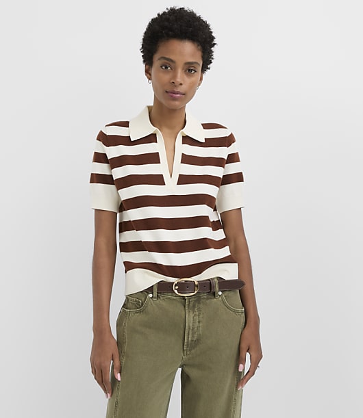 Striped Split Neck Polo Sweater