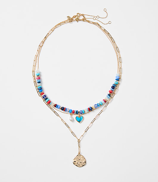 Loft Pearlized Heart Coin Layered Necklace Set