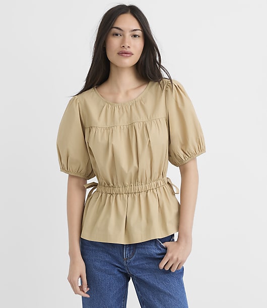 Poplin Side Tie Peplum Blouse