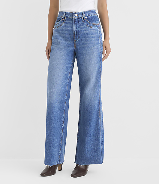 Rivete Side Paneled Fresh Cut High Rise Relaxed Wide Leg Jeans in Diem Wash