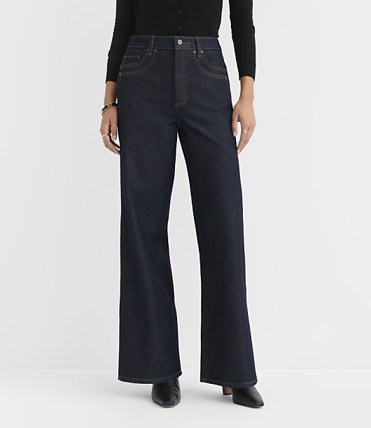 Rivete Side Paneled High Rise Relaxed Wide Leg Jeans in Classic Rinse Wash