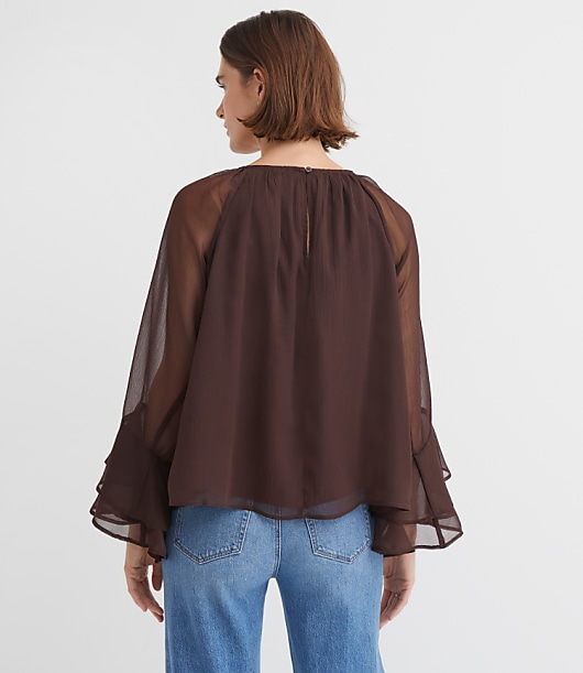 Tiered Ruffle Sleeve Blouse - Iced Espresso