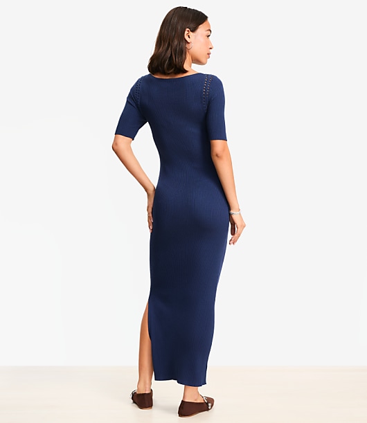 Crochet Trim Ribbed Maxi Sweater Dress
