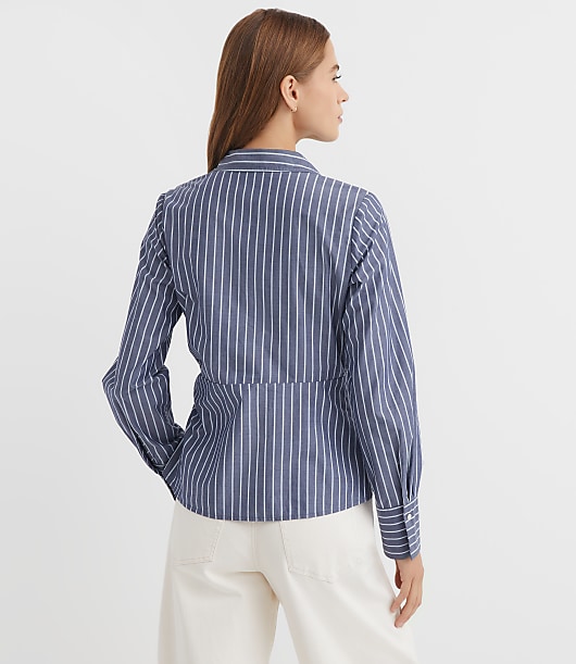 Stripe Side Shirred Poplin Shirt