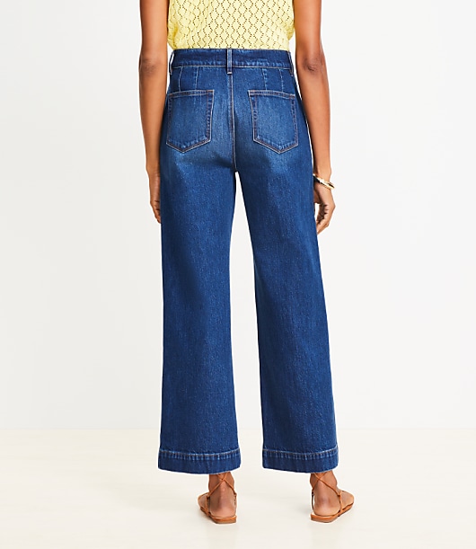 Petite Pintucked High Rise Wide Leg Crop Jeans in Dark Wash