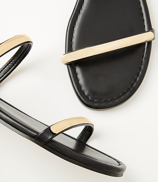 Metallic Trim Double Strap Sandals