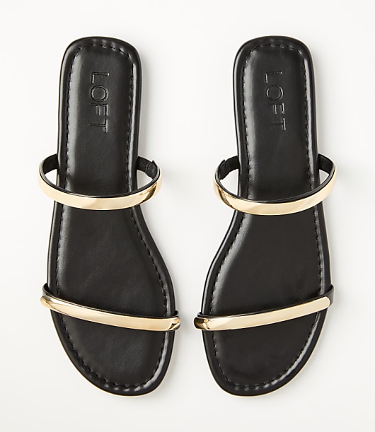 Metallic Trim Double Strap Sandals
