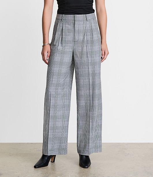 LOFT Versa Seasonless Stretch Double Pleat Wide Leg Pants in Plaid