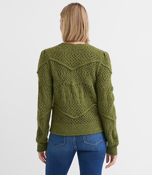 Scalloped Pointelle Puff Sleeve Sweater