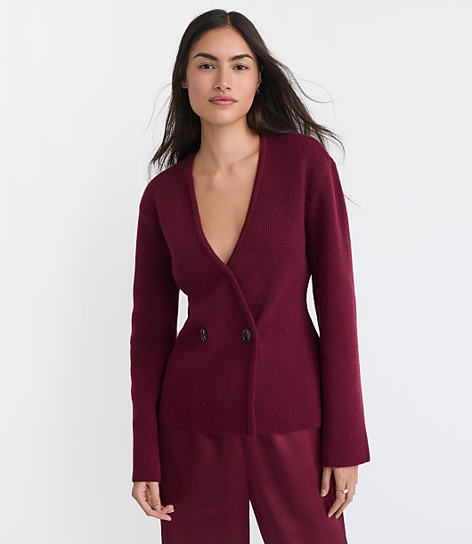 Ribbed Double Button Sweater Jacket