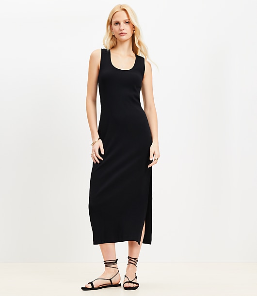 Perfect Ribbed Tank Midi Dress - Black