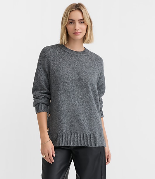 Marled Side Button Tunic Sweater