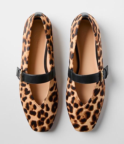 Leopard Print Mary Jane Flats - Tan Multi