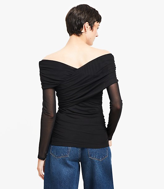 Petite Mesh Ruched Off The Shoulder Top
