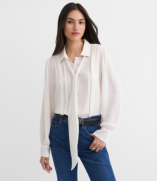 Petite Pleated Bow Blouse