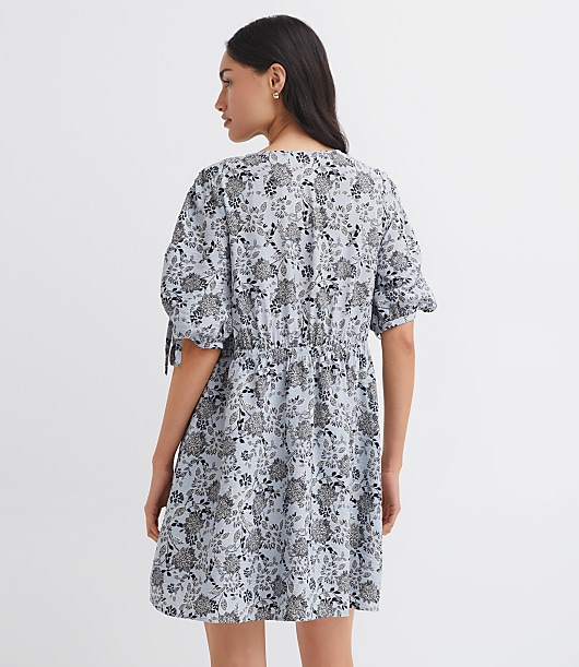 Petite Floral Ruched Sleeve Mini Pocket Dress