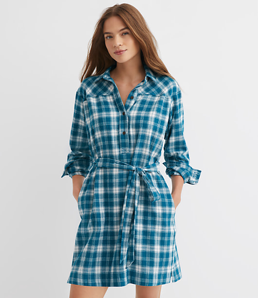Petite Plaid Belted Mini Pocket Shirtdress