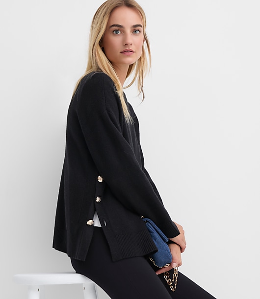 Petite Side Button Tunic Sweater
