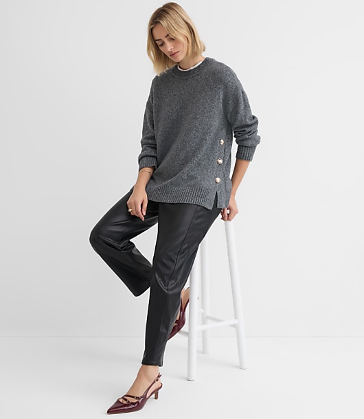Petite Marled Side Button Tunic Sweater