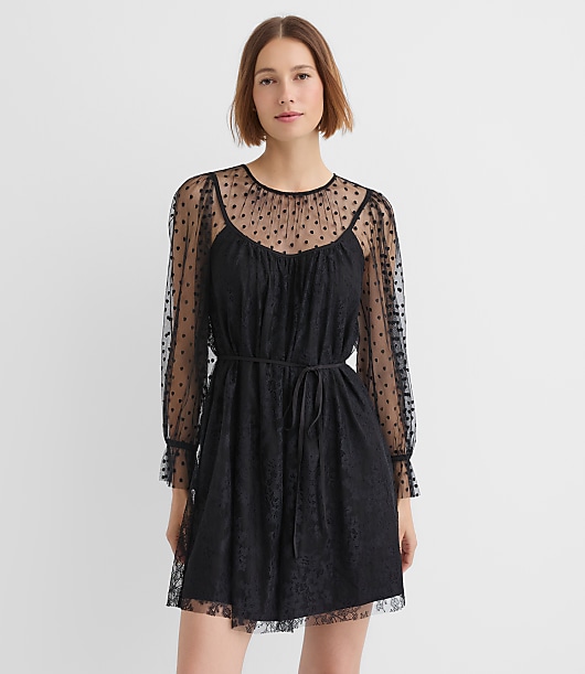 Dotted Chantilly Lace Mini Dress
