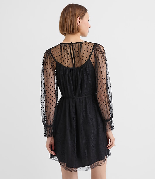 Dotted Chantilly Lace Mini Dress
