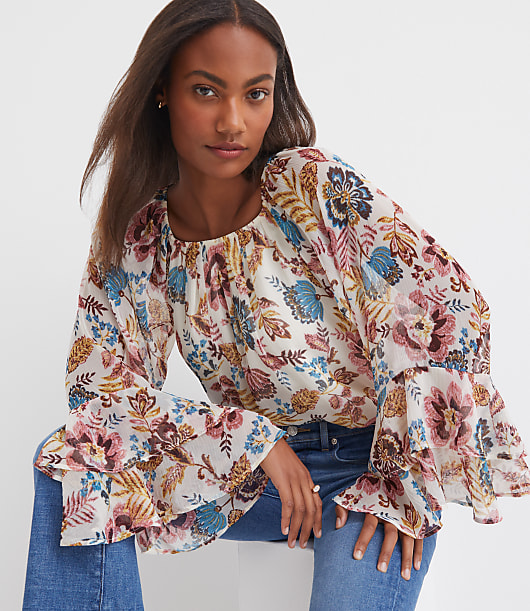 Petite Garden Tiered Ruffle Sleeve Blouse