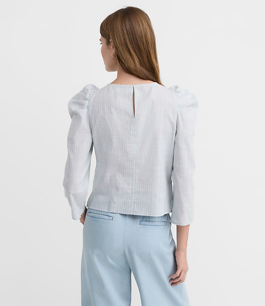 Stripe Ruched Puff Sleeve Top