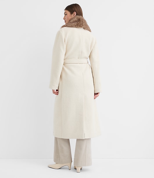 Petite Faux Fur Shawl Collar Belted Coat