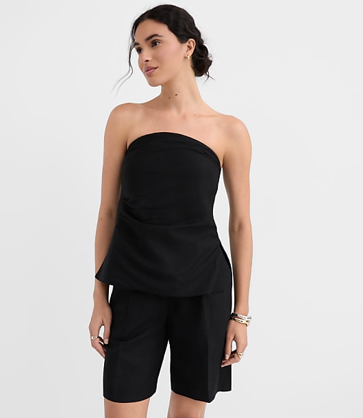 Loft Ruched Linen Blend Strapless Top