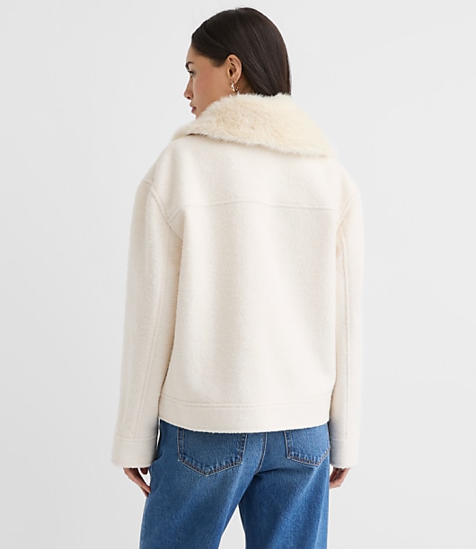 Petite Boucle Faux Fur Collar Shirt Jacket