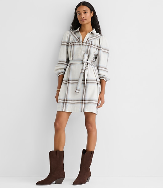 Petite Plaid Yoke Mini Pocket Shirtdress