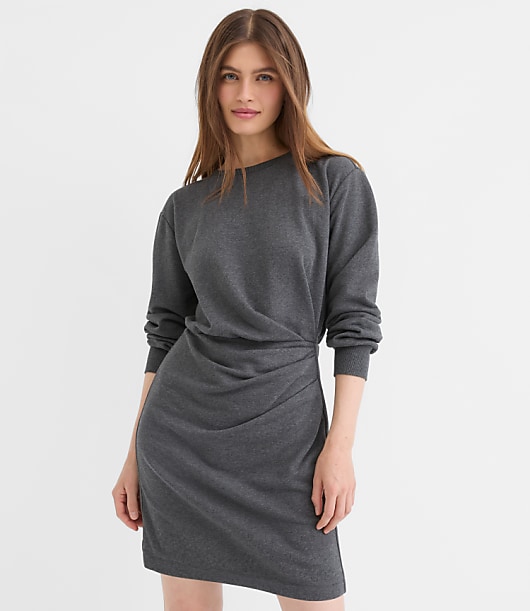 Petite Terry Side Pleated Mini Dress