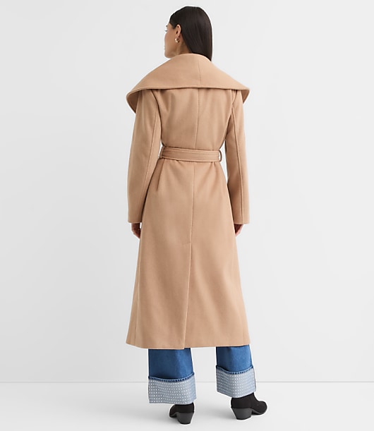 Petite Shawl Collar Belted Coat - Desert Camel Heather