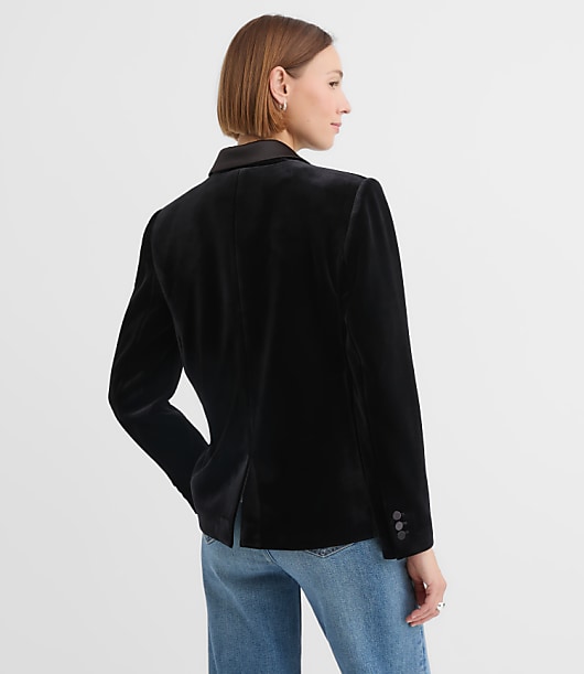 Petite Satin Trim Velvet Tuxedo Blazer