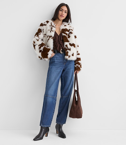 Petite Spotted Faux Shearling Jacket
