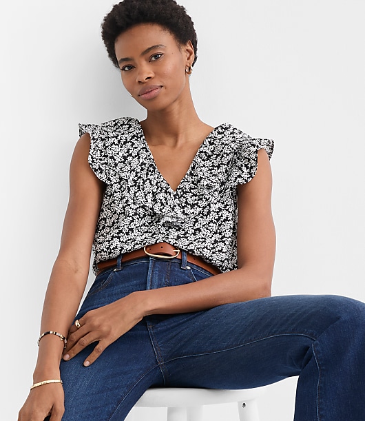 Floral Ruffle V-Neck Top