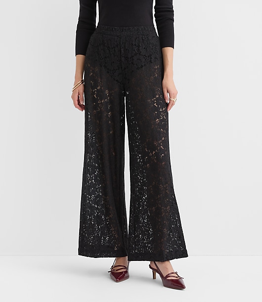 Pull On Wide Leg Pants in Lace