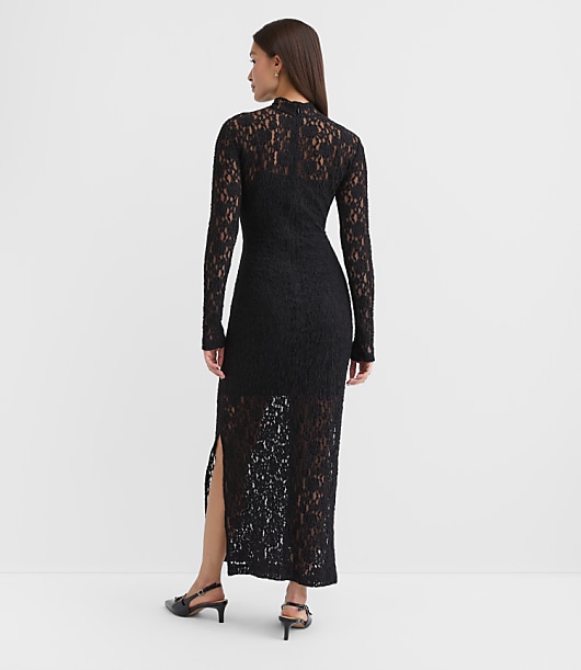 Petite Floral Lace Mock Neck Maxi Dress