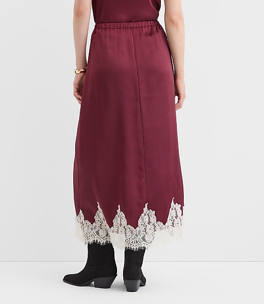 Tall Lace Trim Satin Midi Skirt