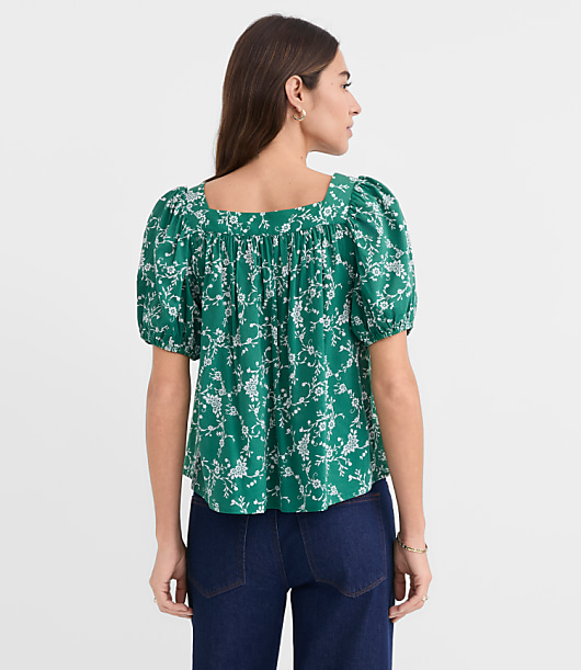 Bouquet Puff Sleeve Square Neck Blouse