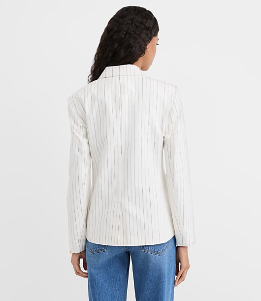 Tall Pinstripe Cotton Linen Double Breasted Blazer