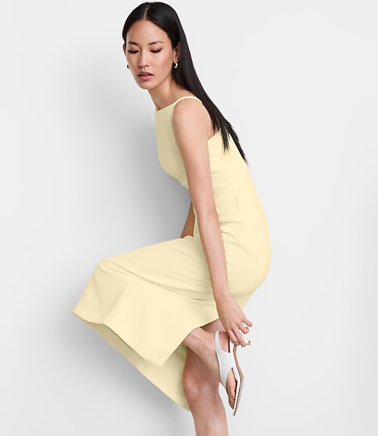 LOFT Versa Crepe Drape Square Neck Midi Dress