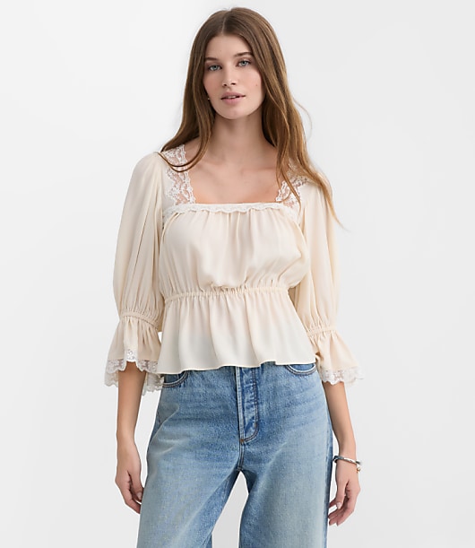 Floral Lace Trim Peplum Top
